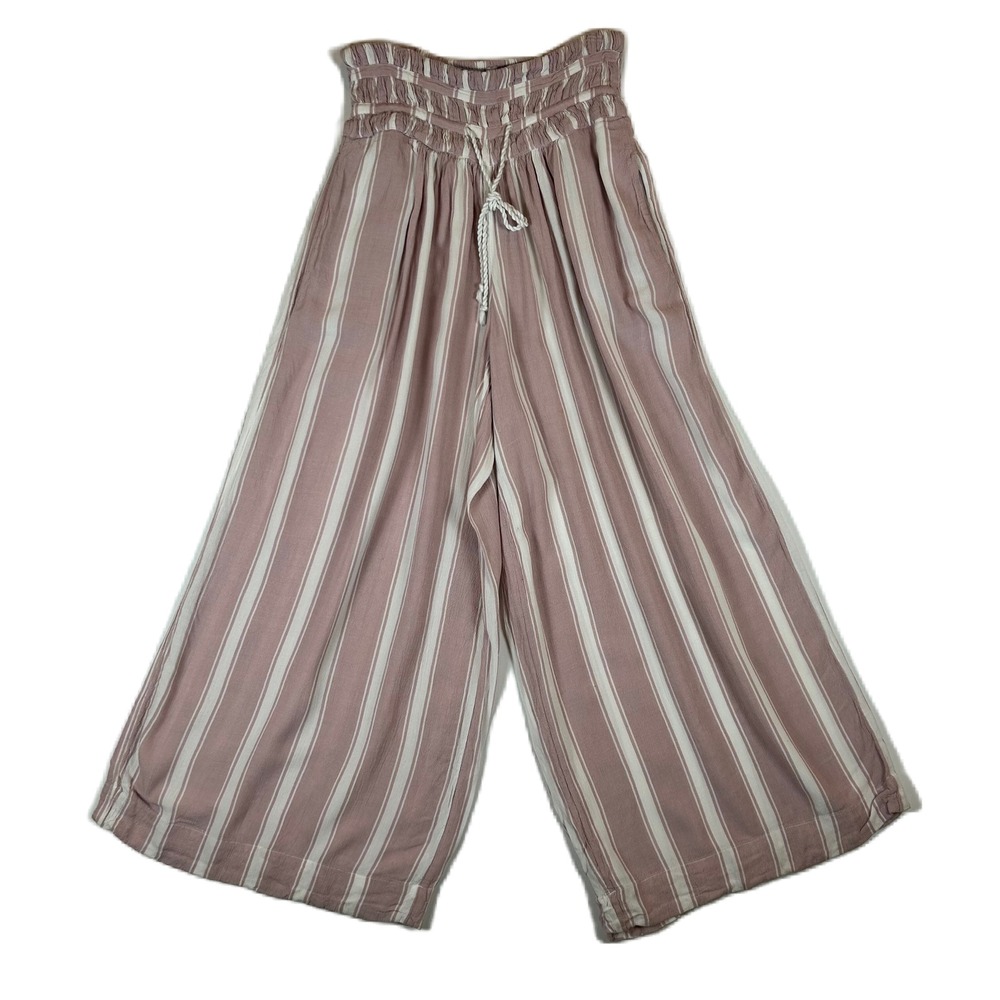 Intimately Free‎ People Wide Leg Palazzo Pants Pink White Stripe Drawstring S